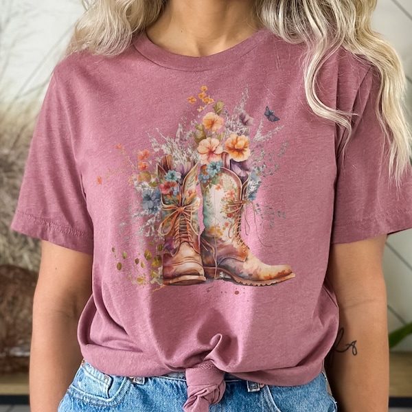 Cottagecore Wildflower shirt, Cowboy Boots Tee, Wildflowers in Boots Shirts, Boho Floral Tee, Wildflower Shirt, vintage cottagecore shirt