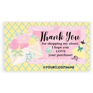 Thank You For Shopping my Coset, Thank you for shopping my Poshmark Closet, Resellers Thank you Cards, Yellow Pastel