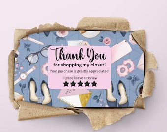 Thank you for shopping my Closet Cards, Poshmark thank you cards, Thank you Business Cards, Online boutique thank you cards