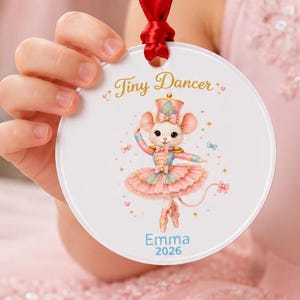 Personalized Ballet Mouse Ornament, Kids Acrylic Nutcracker Christmas Ornament, Tiny Dancer Gift, Pink Ballerina Keepsake, Name and Year