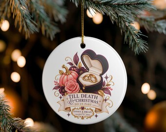 Halloween-Hochzeitsschmuck, Geschenk zum ersten Weihnachtsfest für Ehepaare, Erinnerungsstück zur Hochzeit am 31. Oktober, personalisierter Schmuck für Frischvermählte, „Bis dass der Tod uns scheidet“ – Weihnachten
