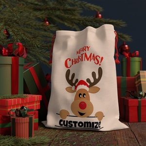 Personalized Linen Santa Bag 19.7 in × 26 in