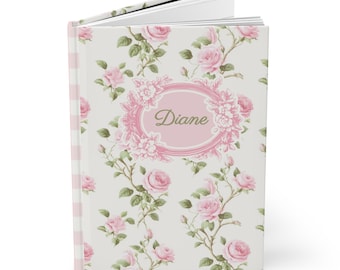 Personalisiertes Blumenjournal, benutzerdefinierter Name Notizbuch, Vintage Rose Andenken Optional Rückseite Widmung Geschenk für ihre Shabby Chic Eleganz