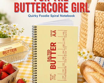 Spiralnotizbuch mit Butterkernmuster, originelles Geschenk für Feinschmecker, gelbes ästhetisches Notizbuch, Bauernmarkt-Girl, Retro-Küchengeschenk, Gastgebergeschenk, Notizen für Kochschüler