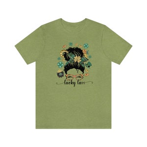 Lucky Lass Messy Bun Girl, Irish Teacher, St Patricks Day Tee, Lucky Mama gift, Shamrock Mom image 7