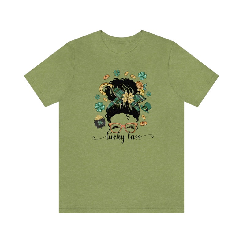 Lucky Lass Messy Bun Girl, Irish Teacher, St Patricks Day Tee, Lucky Mama gift, Shamrock Mom image 7