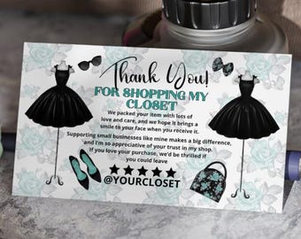 Custom Thank you for shopping my closet Poshmark eBay  package personalized insert Business Cards for thrifting and resellers trendy Depop