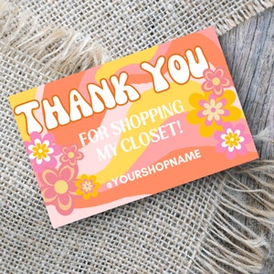 私のCoset、Poshmark Closet、オンラインブティックでお買い物いただきありがとうございます。レトロなサンキュー名刺。3.5インチ×2.5インチのパーソナライズされたカード。