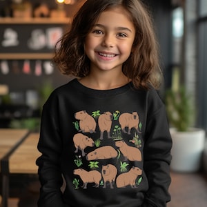 Capybara Youth Crewneck Sweatshirt, Capybara Giant Hamster South America Rodent Sweatshirt for kid Capybara Sweatshirt Capy Zoo Animal lover