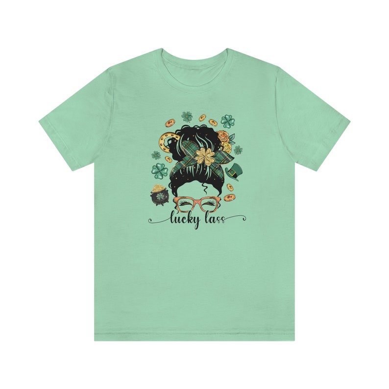 Lucky Lass Messy Bun Girl, Irish Teacher, St Patricks Day Tee, Lucky Mama gift, Shamrock Mom image 8
