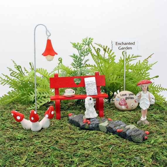 10 Piece Red Fairy Garden Starter Pack, Gift Set, Fairy Garden