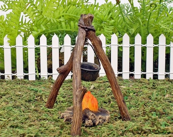 Falò e pentola delle fate, falò in miniatura, mini set per s'mores, collezione Fairy Camp, accessorio per giardino delle fate, The Fairy Garden UK