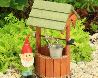 Wichtel und Wunschbrunnen aus Holz, Feengartenmöbel, Feengartenzubehör,