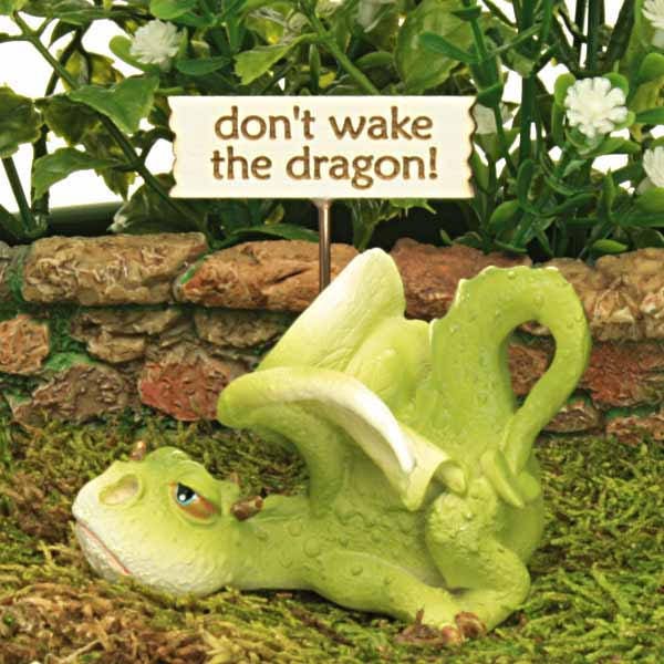 Miniature Dragon, Dozing Dragon, Don't wake the dragon Sign, Sleeping Dragon, Fairy Garden Accessory, Miniature Garden, Cake Topper