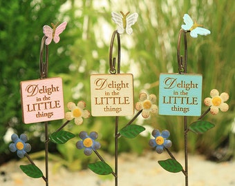 Delight In The Little Things Hanging Sign& Decorative Hook, Fairy Garden Sign,   Fairy Garden Accessory, Miniature Garden Sign, Cake Topper