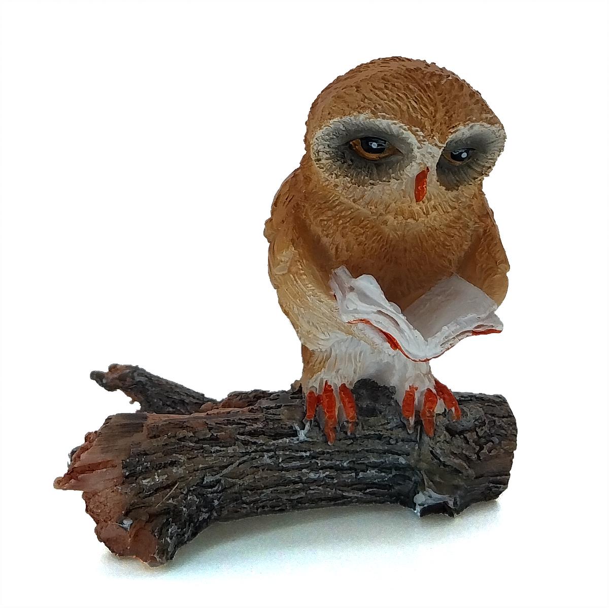 Reading Owl On Log, Miniature Owl Reading Book, Owl Gift,  Fairy Garden Accessory, The Fairy Garden UK