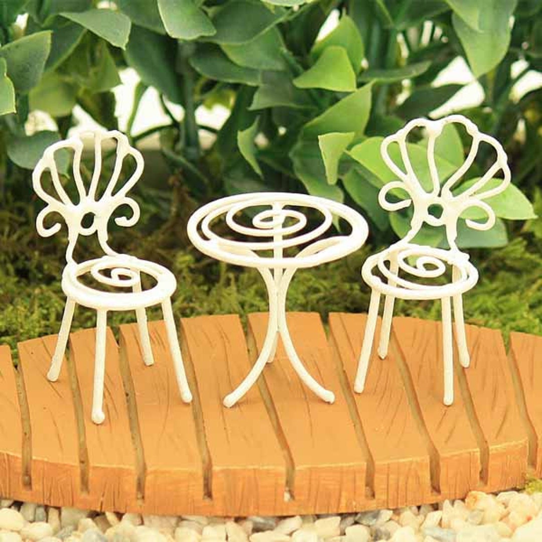Metal Bistro Set, Miniature Fairy Bistro Table and Chair Set, Fairy