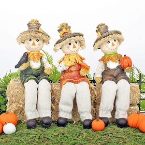 Harvest Scarecrow, Three Colour Options, Sitting Scarecrow With Dangly Legs, Autumn Scarecrow,  Fall Scarecrow, The  Fairy Garden UK
