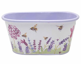 Lavender And Bee Metal Planter, Planter for Fairy Garden, Metal Planter With Lanver Flowers And Busy Buzzing Bees, The Fairy Garden UK