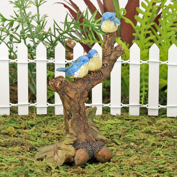 Bluebirds on Oak Branch, Three Bluebirds, Bluebird Trio, Oak Leaf and Acorn Detail, Fairy Garden Accessory, The Fairy Garden