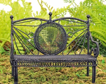Black Metal Garden Bench, Miniature Bench, Traditional Style Fairy Garden Bench, Fairy Garden Accessory, The Fairy Garden, UK Fairy Garden