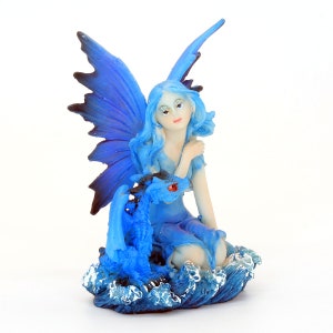 Sapphire Fairy And Dragon Figure, Miniature Sapphire Fairy, Dragon, Mythical, Fairy Garden Accessory, The Fairy Garden, UK Fairy Garden
