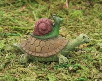 Hitching A Ride, Miniature Tortoise And Snail, Turtle And Snail, Fairy Garden Accessory, The Fairy Garden UK