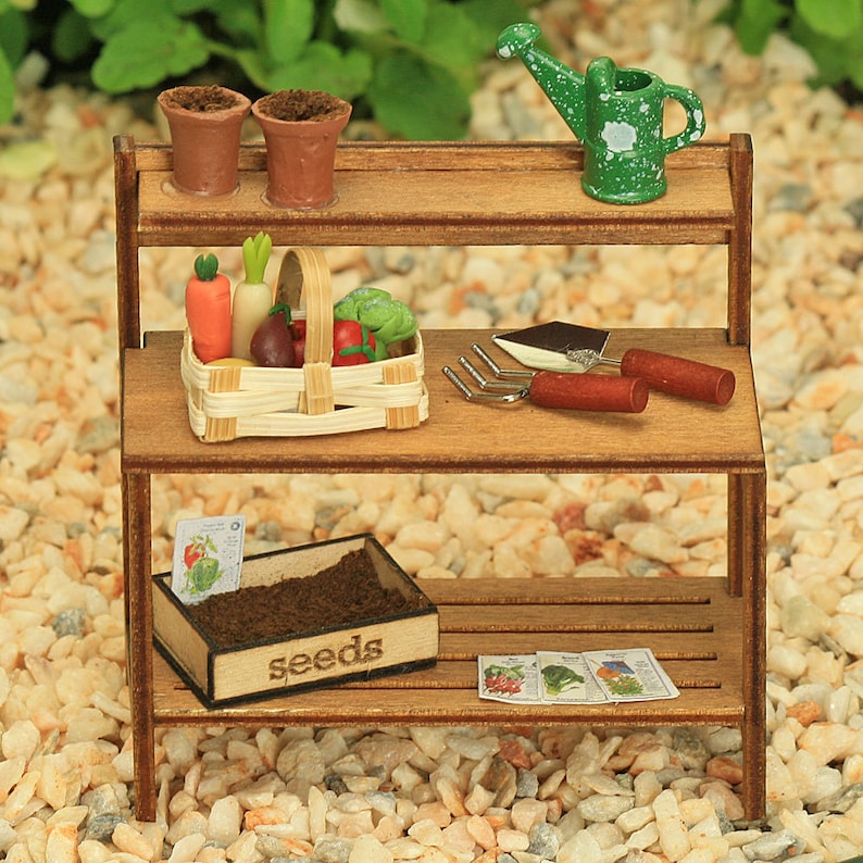 Garden Potting Bench With Tiny Accessories Seed Tray Etsy