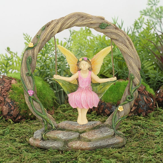 Columpio Arco Miniatura Con Hada – Decoración Para Jardín De Hadas – Resina Pesada Interior Y Exterior