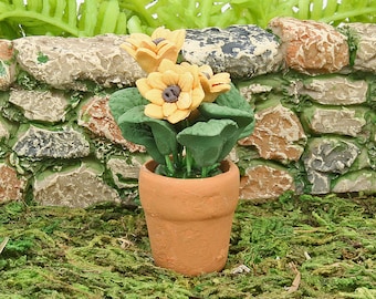 Tournesols dans un pot en terre cuite, Fleurs jaunes faites main dans un pot, Tournesols miniatures, Fleurs pour maison de poupée, Accessoire de jardin féerique
