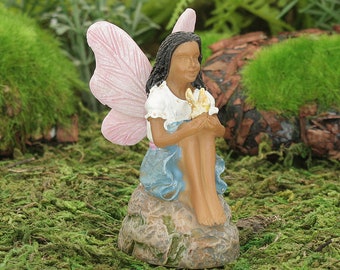 Sitting Fairy with Bird, Fairy and bird, Fairy Garden Accessory, Fairy Figure