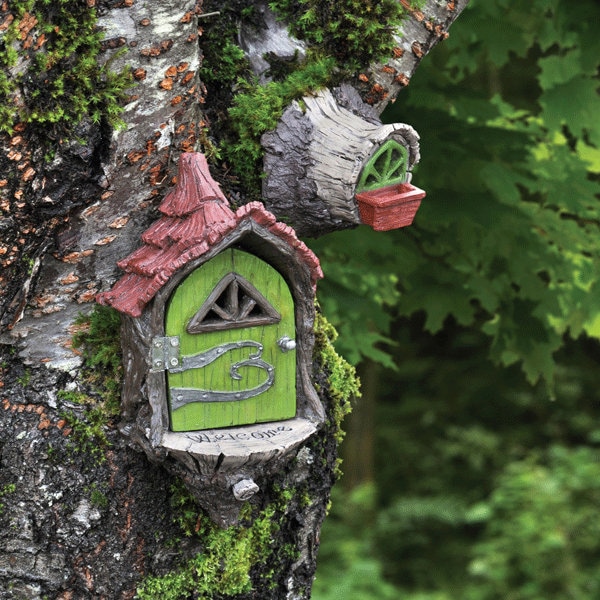 Ensemble de porte et de fenêtre de fée montées sur arbre, porte de fée d’ouverture, porte de fée magique, accessoire de jardin de fées, jardin de fées, jardin de fées du Royaume-Uni