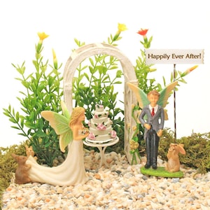 Fairy Bride & Groom, Wedding Cake, Rose Arch, Happily Ever After Sign, Complete Fairy Wedding Set, Wedding Cake Topper, The Fairy Garden UK
