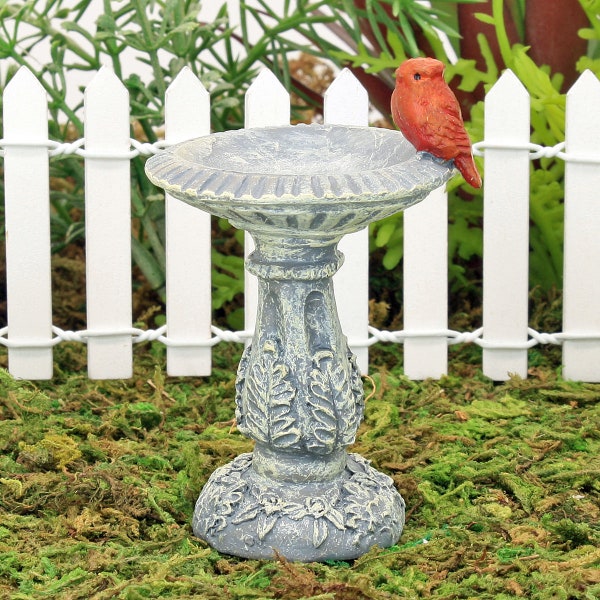 Stone Bird Bath with Little Bird, Miniature Stone Birdbath with Red Cardinal, Fairy Garden Bird Bath, Fairy Accessory, The Fairy Garden UK