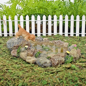 Stone Effect Pond With Puppy & Turtle, Miniature Stone Pond, Pond Friends, Pond With Puppy And Turtle, The Fairy Garden, UK Fairy Garden