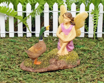 Chatting With Mr. Goose, Miniature Fairy And Goose, Fairy And Goose Figure, Fairy Garden Accessory, The Fairy Garden UK