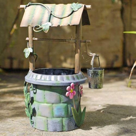 Metal Wishing Well With Little Bucket and Turning Handle Etsy
