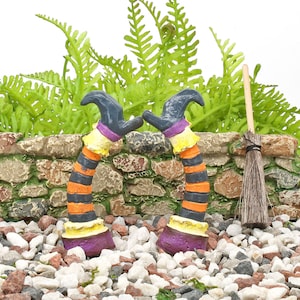 Halloween Miniature, Pair of Witches Stripey Legs, Fun Fairy Garden Halloween Miniature, Cake Topper, The Fairy Garden UK