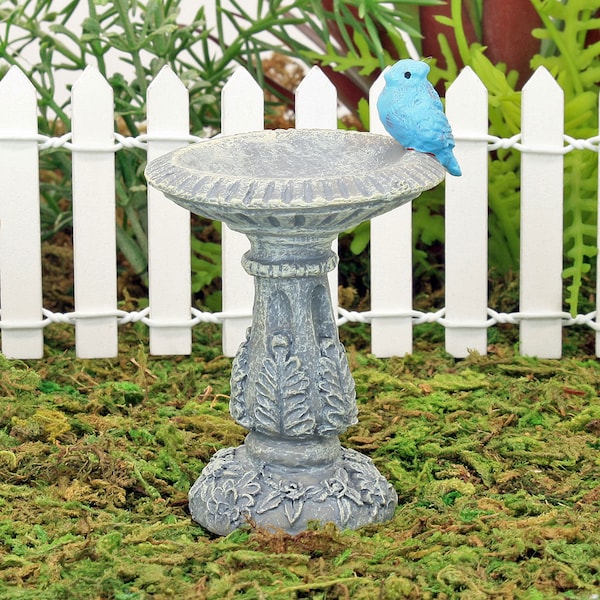 Stone Bird Bath With Little Bluebird, Miniature Bird Bath, Fairy Garden Bird Table With Tiny Bluebird, Dolls House, The Fairy Garden UK