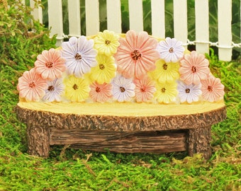 Pretty Flower Garden Bench, Miniature Bench, Wooden Effect,  Fairy Garden Accessory, Miniature Garden, Fairy Garden Furniture, Fairy Bench