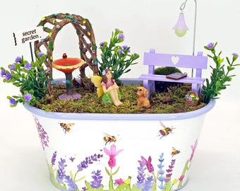 Flieder-Themen-Feengarten-Kit, DIY-Feegarten-Kit, machen Sie Ihren eigenen Feengarten, handgemachtes Miniatur-Fee-Kit, The Fairy Garden UK
