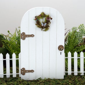 Fairy Door And Wreath With Tiny Butterflies, Three Colour Options, Wooden Fairy Garden Door,  Handmade by Jennifer, The Fairy Garden