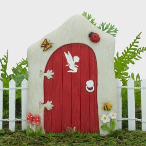 Fairy Door, Blue or Red Option, Has Fairy Cutout, Ladybird, Bumble Bee, Butterfly Detail, Miniature Fairy Garden Door, The Fairy Garden UK