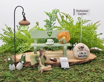 Fairy Garden Gift Set, Sage Green Collection 10 or 6 Piece Starter Pack for Miniature Fairy Garden, Fairy Garden Accessories