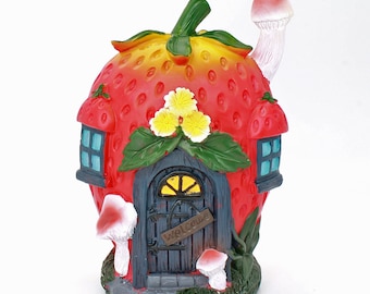 Strawberry Cottage Fairy House, Miniatur-Erdbeerhaus für Fairy Garden, The Fairy Garden