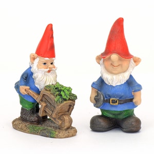 Little Gardening Gnomes, Working Gnomes, Gnome with Wheelbarrow, Gnome with Trowel, Fairy Garden Gnomes, Fairy Garden Accessory