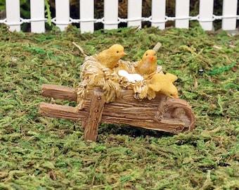 Wheelbarrow And Chicks, Miniature Chicks In Little Wheelbarrow With Straw And Eggs, Fairy Garden Accessory, The Fairy Garden UK