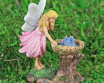 Watching Over The Blue Birds, Fairy And Blue Bird Nest, Miniature Fairy & Birds Nest, Fairy Garden Accessory, The Fairy Garden UK