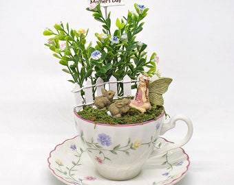 Mother's Day Vintage Teacup Fairy Garden - Spring Flower Design, Vintage Teacup Garden, Miniature Fairy Garden, The Fairy Garden by Jennifer