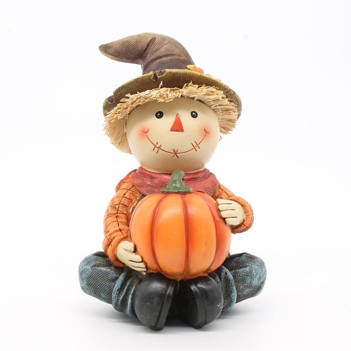 Harvest Scarecrow With Pumpkin, Sitting Scarecrow With